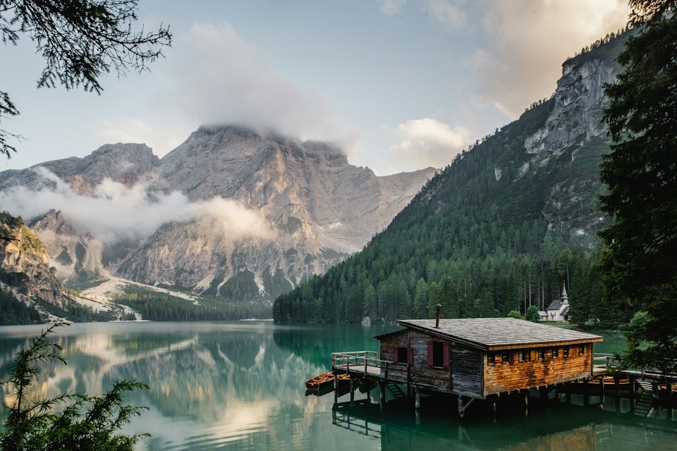 A mountain lake beneath a ridge